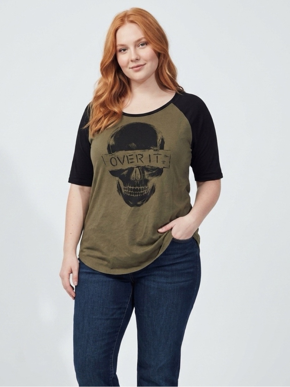 Torrid Olive and Black Skull Graphic Tee
